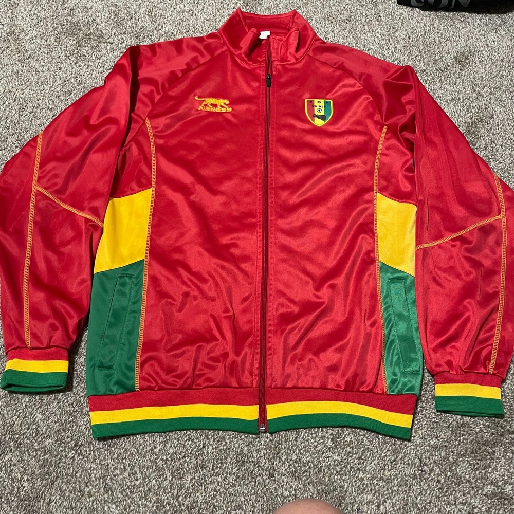 Guinea Soccer Track Jacket Airness FGF Football Red Green Yellow Mens Large